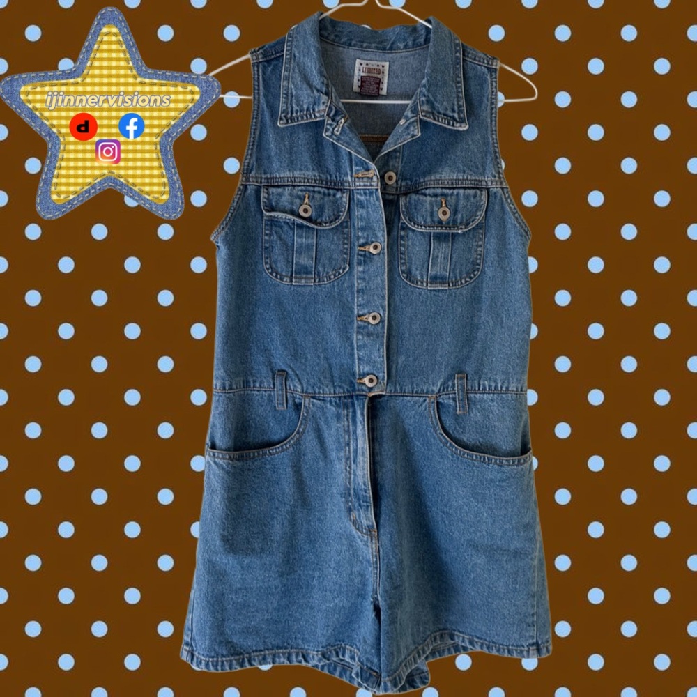 VINTAGE Denim Sleeveless Button-Up Overall Romper
